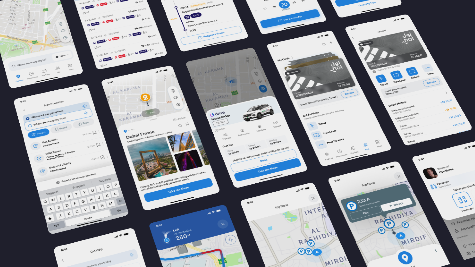 RTA Dubai Mobile App - Multiple Screen Views